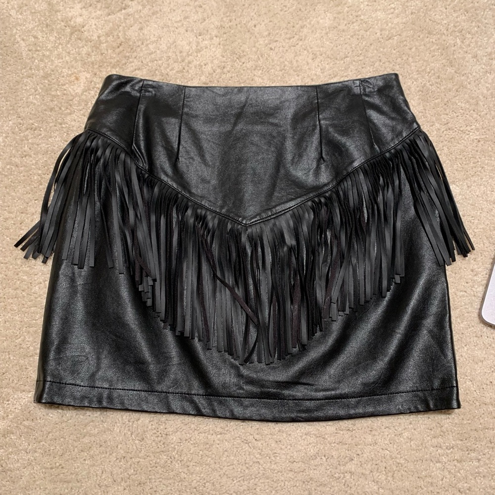Leather fringe skirt